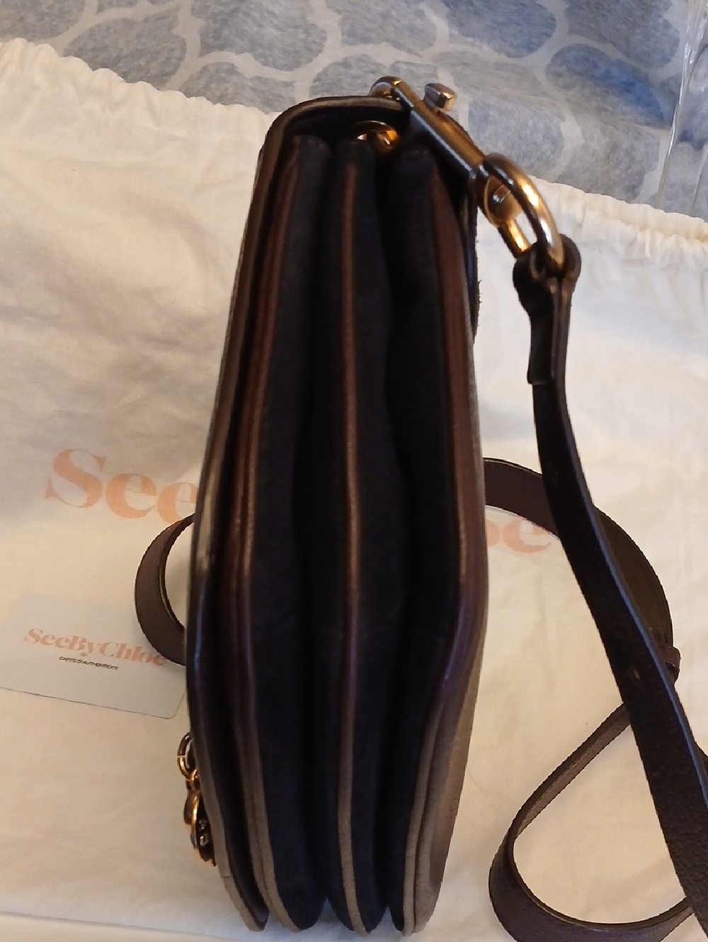 See By Chloe Black and Chocolate Brown Leather Crossbody Bag with Gold Hardware - Picture 7 of 16